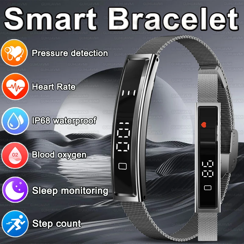 

GUHUAVMI Smart Bracelet All-Round Health Tracking with Pressure Detection Heart Rate Blood Oxygen Step Count IP68 Waterproof Men