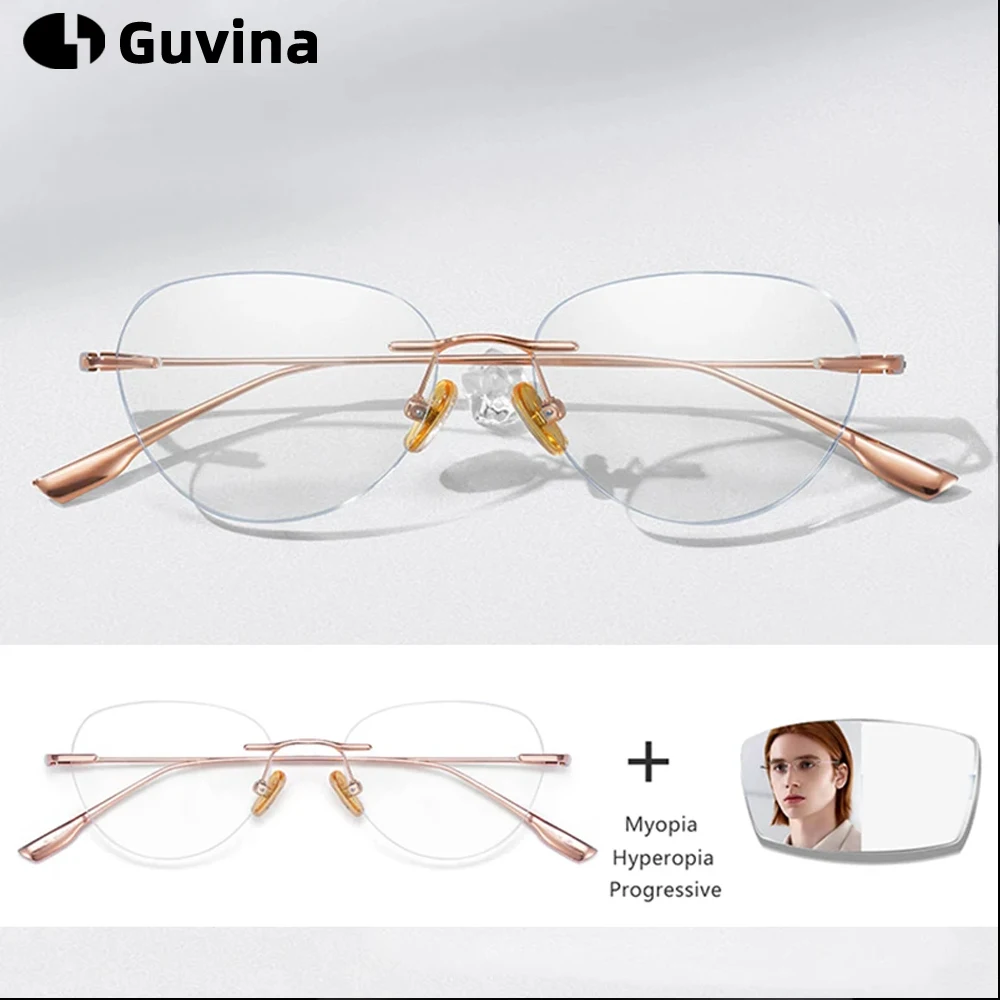 

Ladies Rimless Glasses Prescription Lenses Myopia HD Hyperopia Glasses Frame Photochromic Progressive Recipe Filter Blue Light