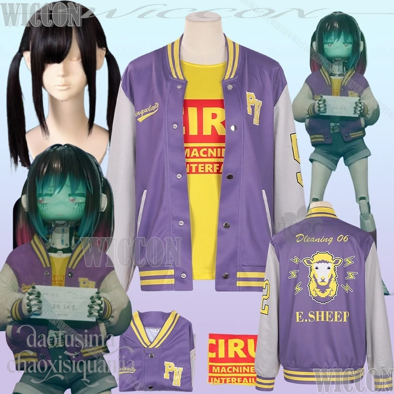 Disfraz de Makina Kurusu, Chaqueta de Béisbol Morada de Moda Punk, Camiseta Amarilla, Atuendo de Navidad, Carnaval, Halloween