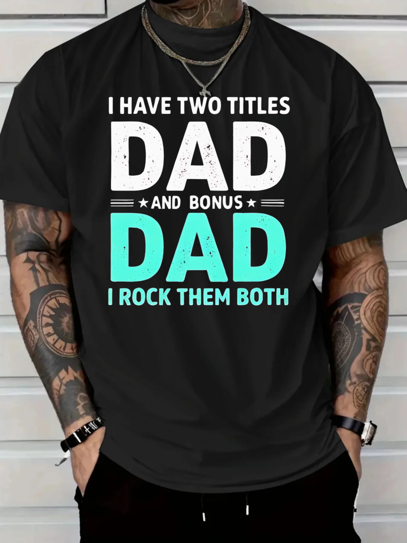 

Men's Cotton Casual T-Shirt with Have Two Titles Dad Bonus Dad Print Tee Regular Fit Comfortable Clothing Dadthemed Shirt
