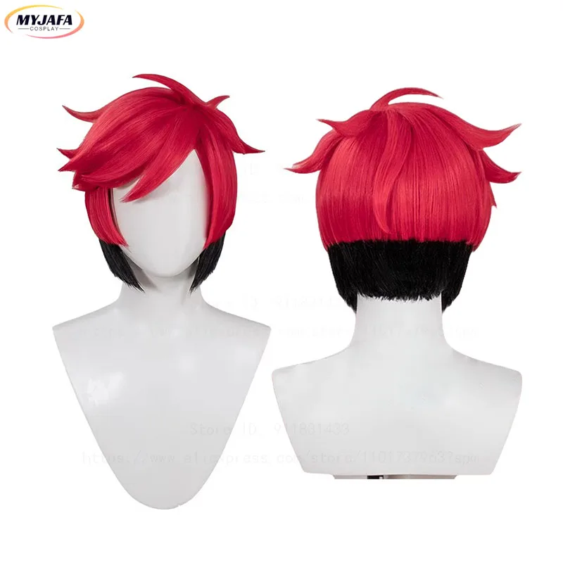 High Quality Alastor Cosplay Wig Red Black Heat Resistant Synthetic Hair Anime Cosplay Wigs + Wig Cap