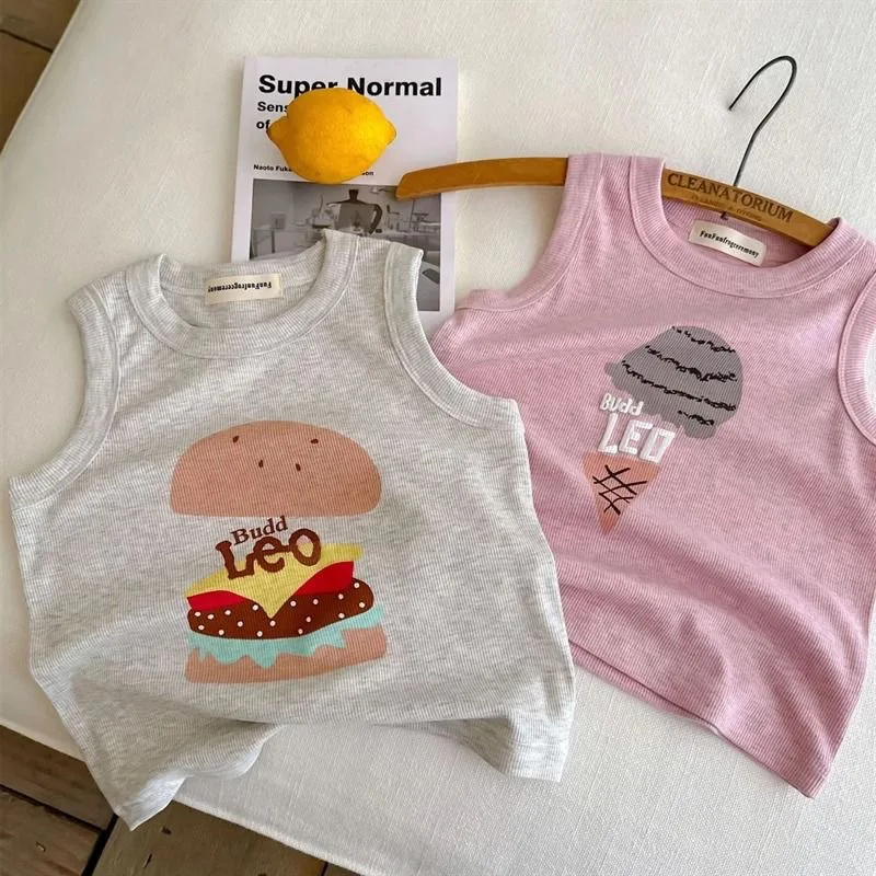 

Baby Girls Boys Camisole Toddler Elastic Sleeveless Vest Kids Cartoon Top Tees 2025 Summer Children's Clothing