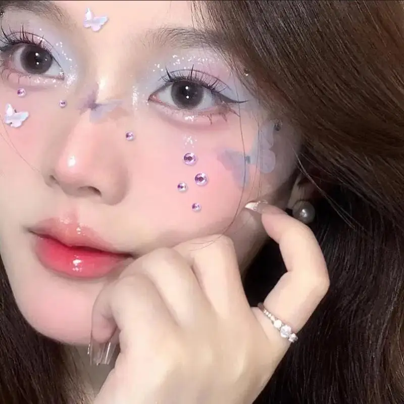 1 Sheet Elf Butterfly Rhinestone Face Stickers Kawaii Self Adhesive Sparkling Butterfly For Stage Concert Makeup Supplies