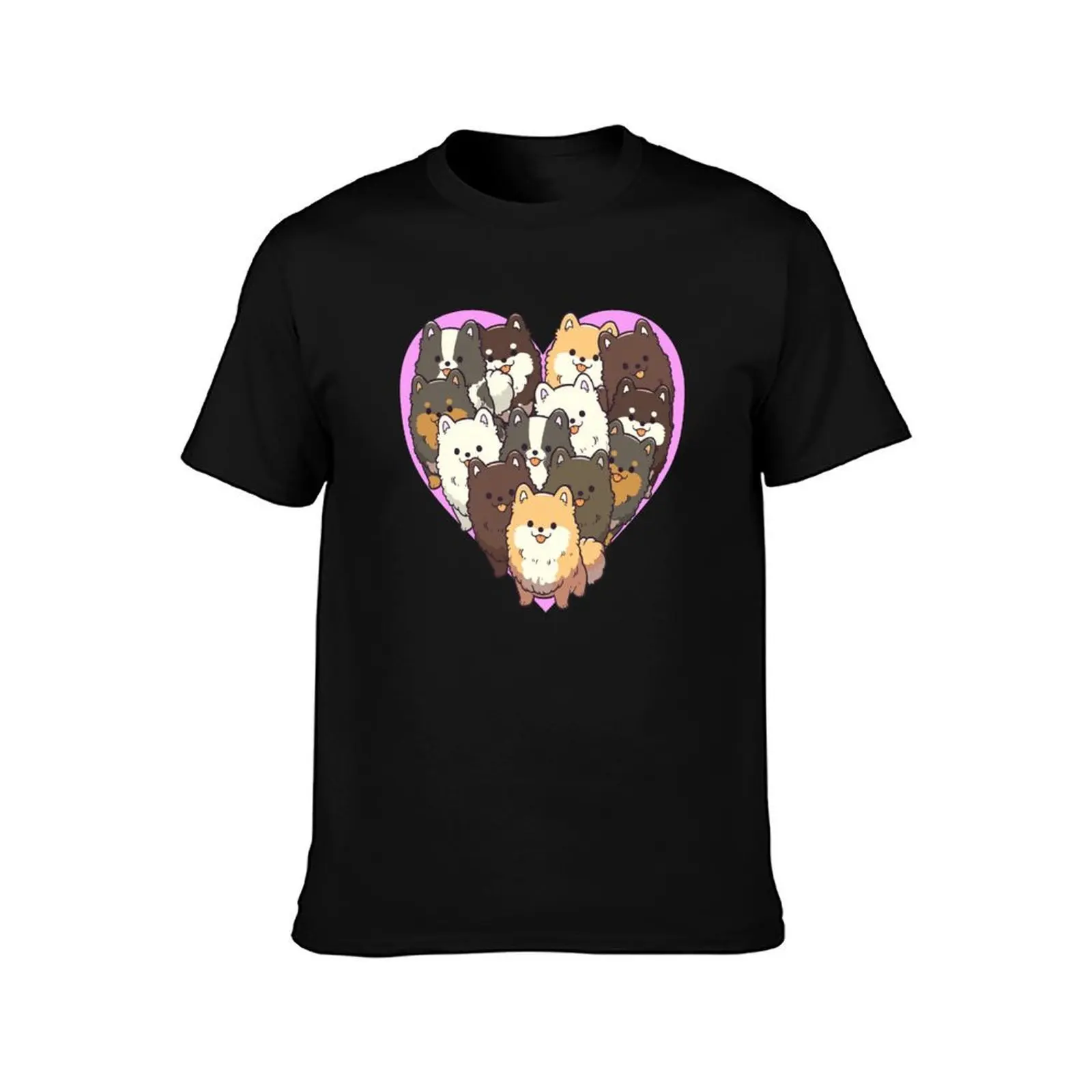 Pomeranian Dog Heart T-Shirt, Summer Casual Cotton Tee, Oversized Streetwear Tops, Vintage Graphic Print, Loose Fit Short Sleeve