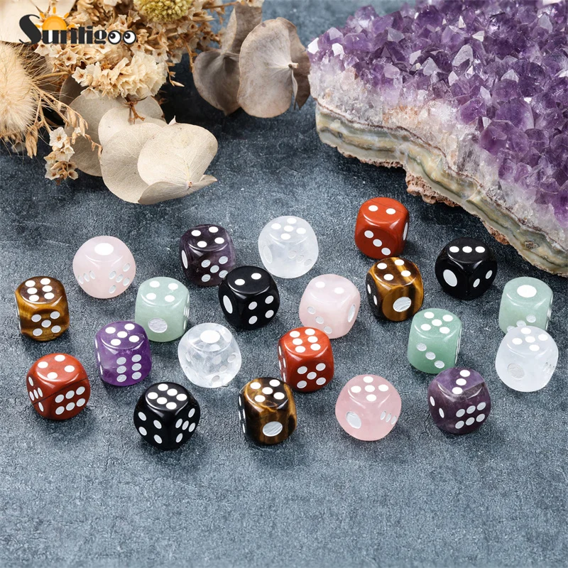 

Sunligoo New 13mm 6-Sided Cubes Dices Natural Stone Reiki Healing Crystal Gemstone Dice Toy Number Games for Family Party Tools