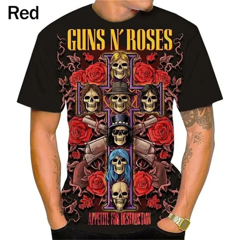 Nowe koszulki męskie i damskie Guns N Roses z nadrukiem 3D Zespół rockowy Czaszka Streetwear Letnia spersonalizowana koszula Plus