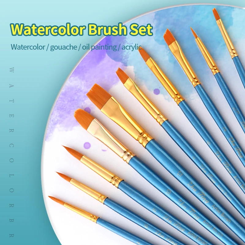 Nylon Hair Wooden Handle Artist Paint Brush Set Professional Oil Watercolor Acrylic Painting Brushes 3/6/10/12Pcs Art Supplies