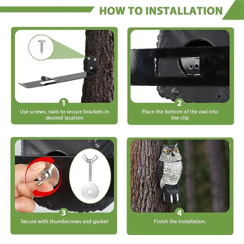 ABVT-Secure Clip Heavy Duty Owl Attachment Post Mount-Metal Mounting Bracket With Owl Design For Plastic Garden Owls