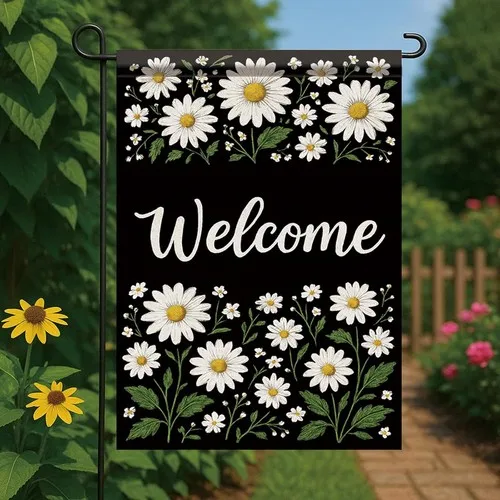 Starlit Patio Spring Summer Welcome Garden Flag Daisy Floral Yard Banner 12 x 18 IIX WZZ yyi