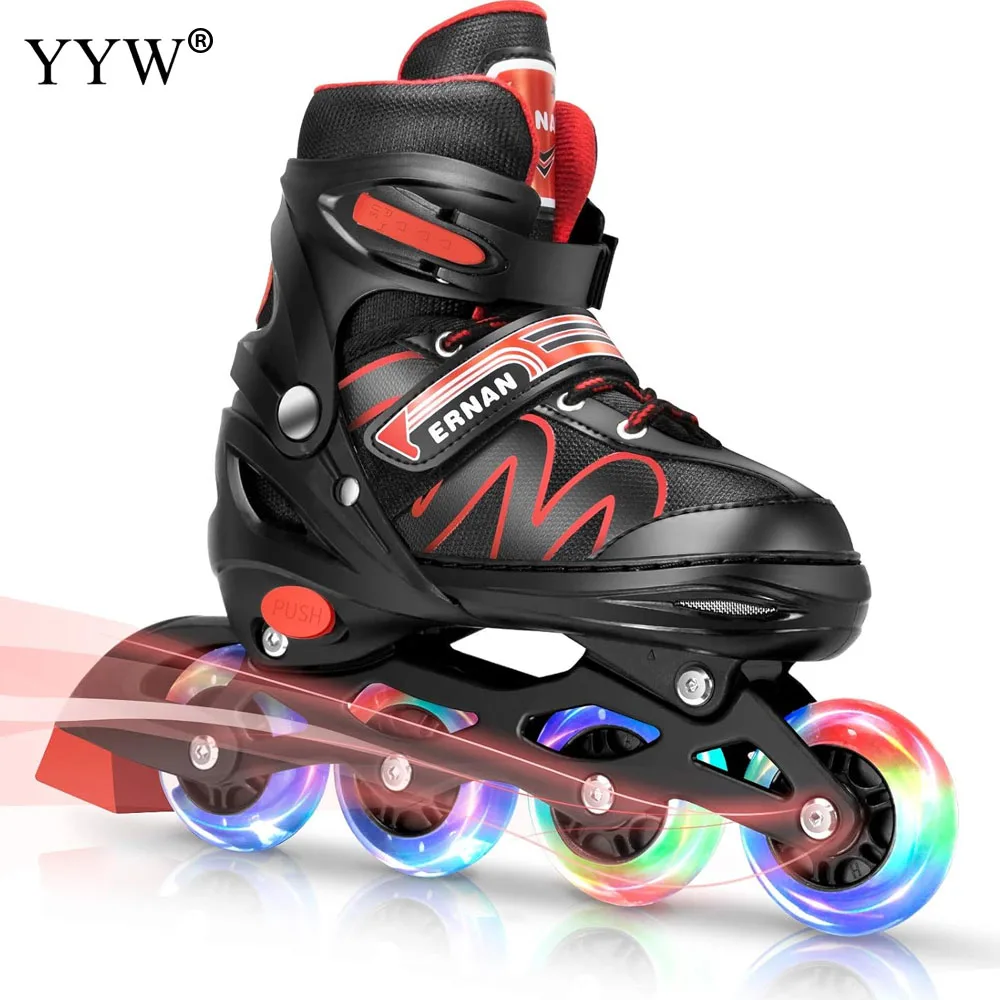 

Adjustable Roller Skate For Kids Girls Boys Inline Rollers Skating Shoes PU Leather Flash Light Up Wheels Outdoor Sneakers