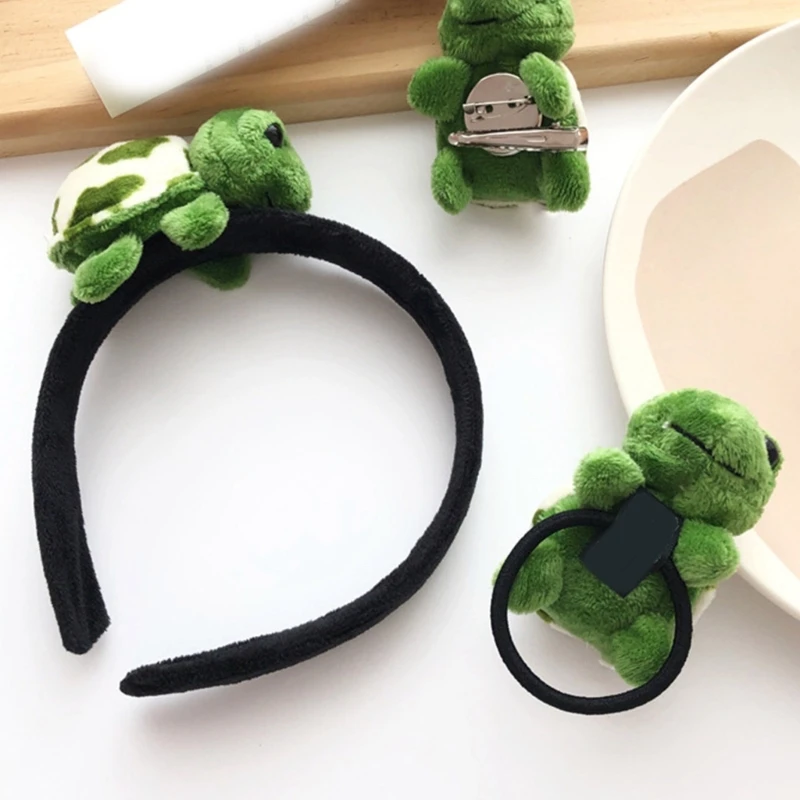 Lovely Tortoise Headband/Hair Rope for Adult Women Little Girl Cartoon Brooch Clip Hair Shaping Hairhoop for Daily Use Dropship