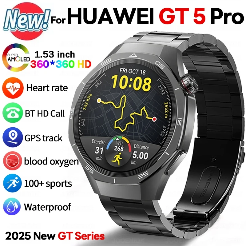 

2025 New GT5 PRO Smart Watch Men AMOLED HD Screen Sports Fitness Waterproof Watch Heart Rate BT Calling Smartwatch For HUAWEI
