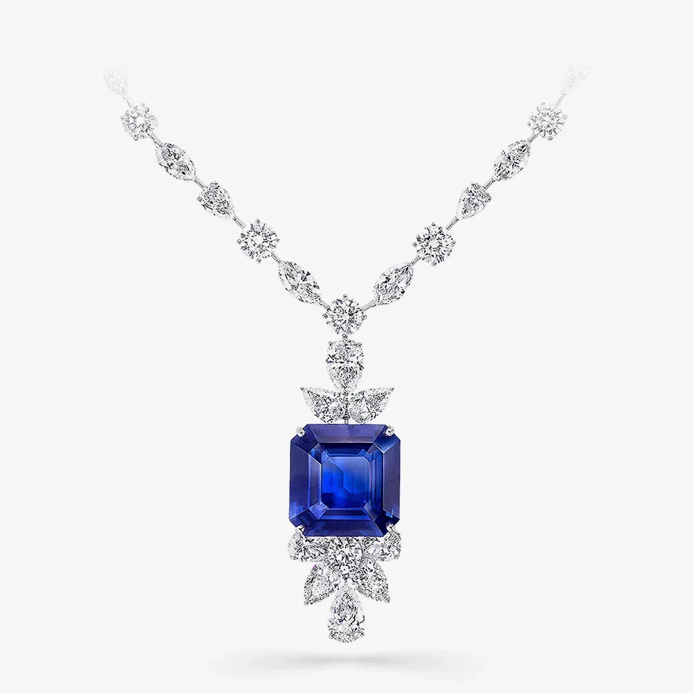 

Solid 925 Silver Lab Simulated Sapphire Roayl Temperament Pendant 5A Zircon Gemstone Grand Queen's Necklaces S2R1S2P0634