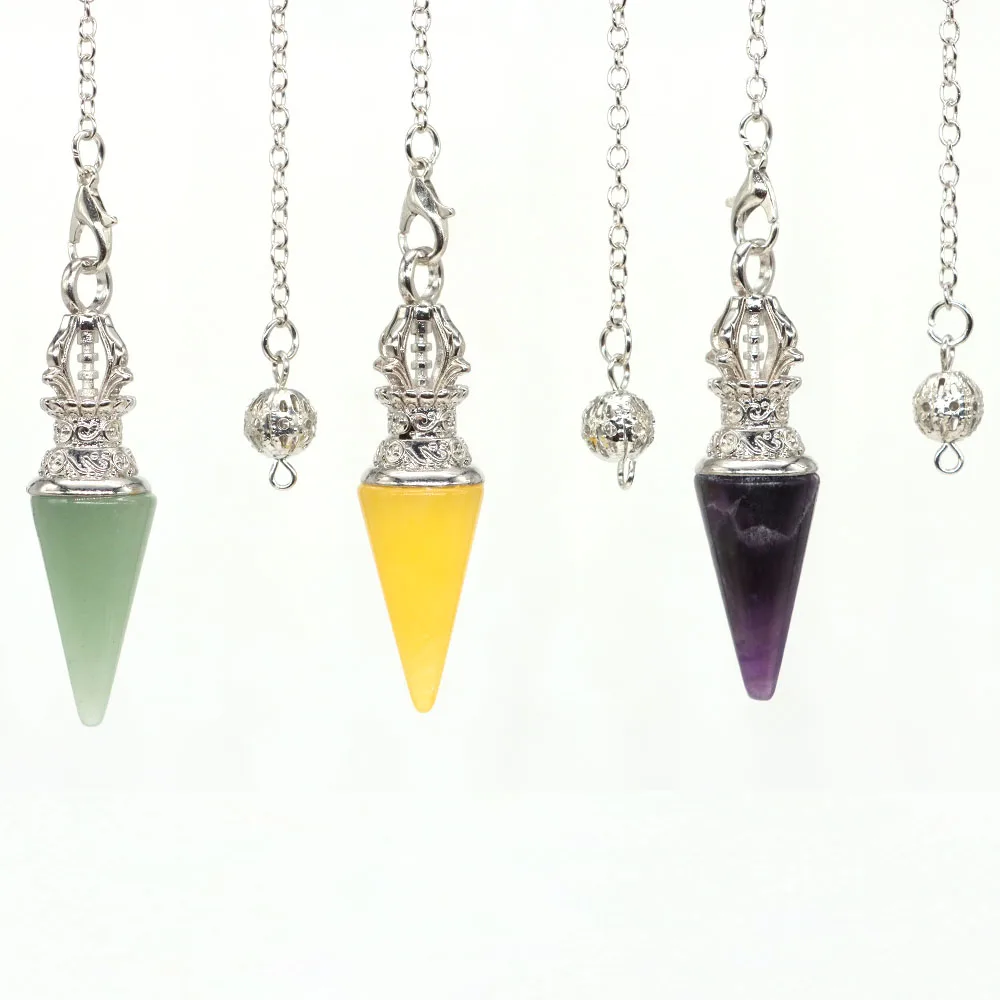 Natural Stone Pendulum for Dowsing Spiritual Divination Cone Healing Crystal Conical Quartz Pendants Necklace Gems Jewelry Gifts