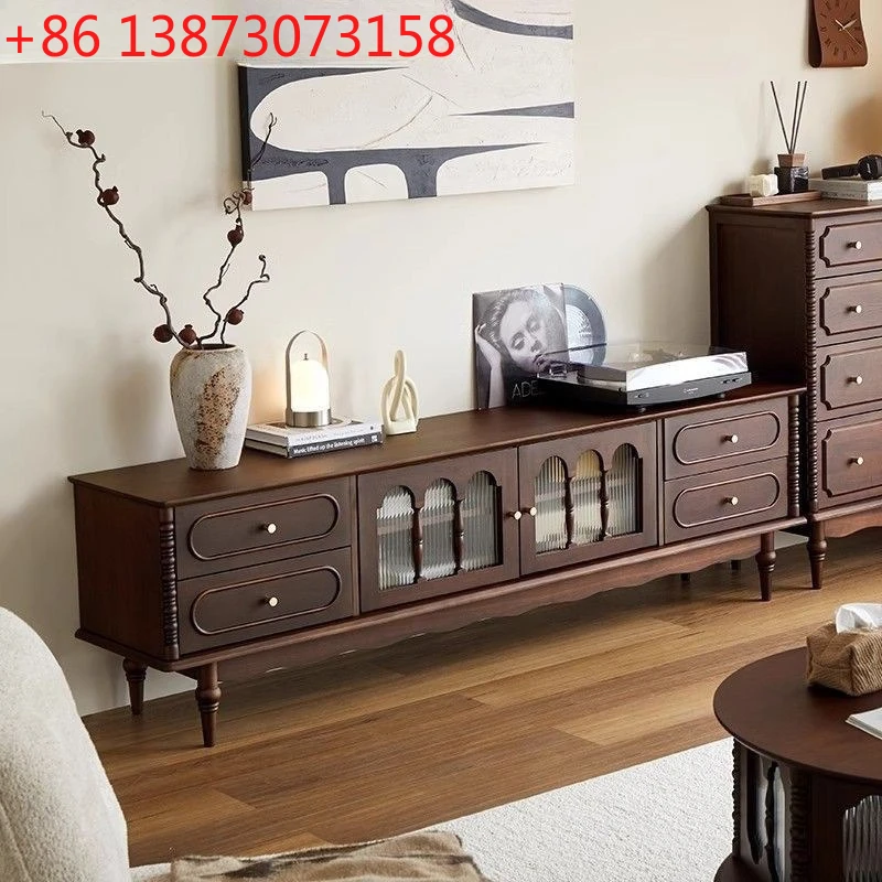 

Solid wood retro American chest combination cabinet small household bedroom against the wall walnut color storage side cabine