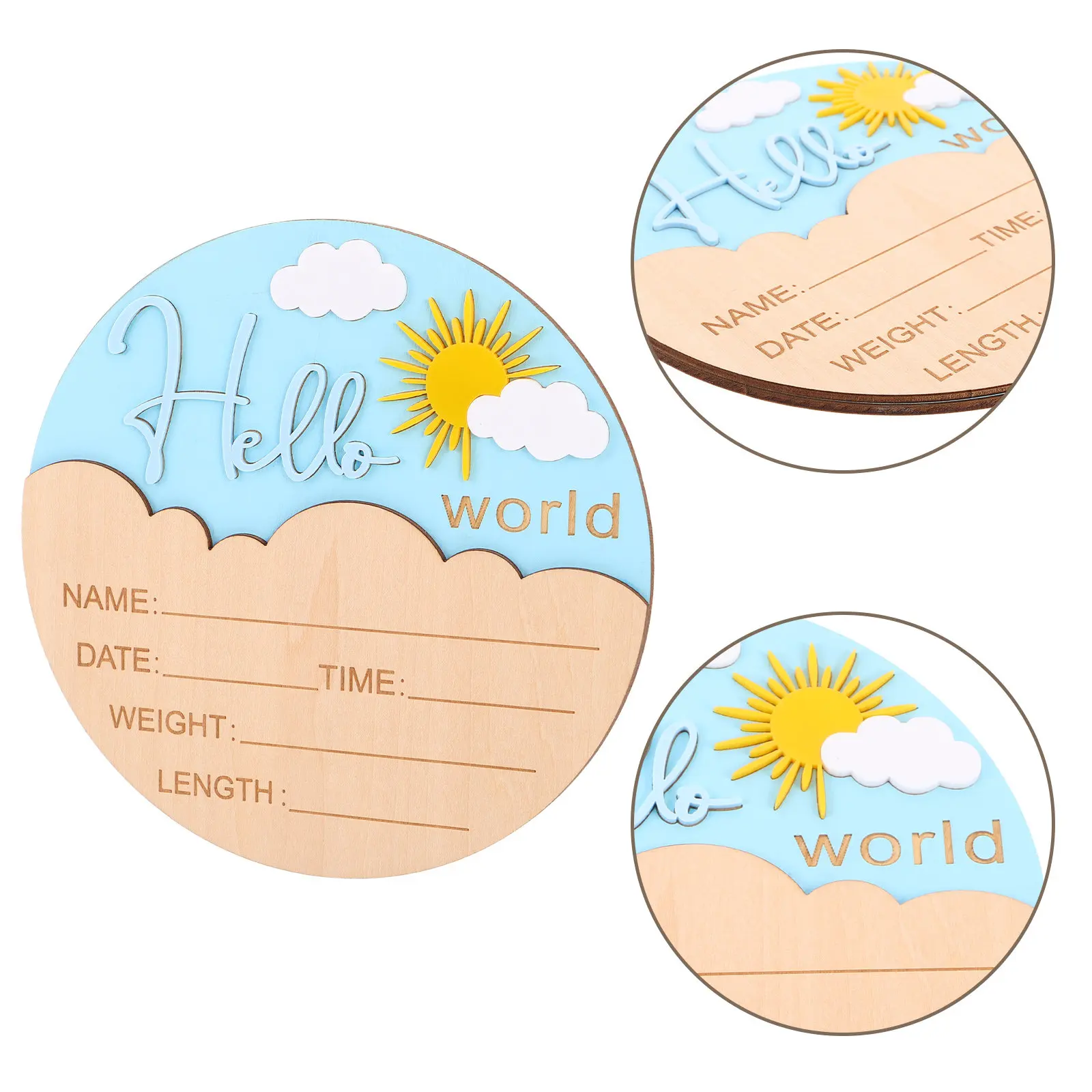 Round Wooden Newborn Welcome Sign Birth Announcement Plaque Baby Photography Prop Nursery Decoration Gender Neutral Photo Shoot