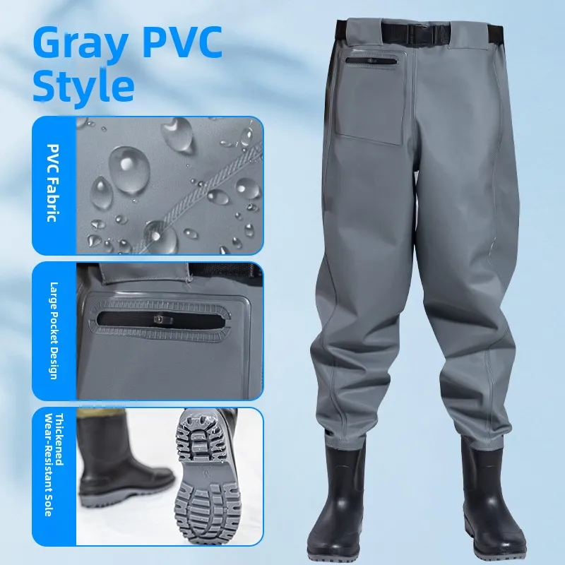 New Waterproof Wading Pants Men's Full-Body Fishing Gear Trousers with Boots Stream Traversing Clothing Winter Outdoor Camping