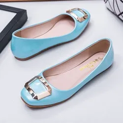 Female Brand New Driving Shoes Square Toe Sequined Buckle Flats Patent Leather Slip-Ons Pink Black Soft Sole Larger Sizes 48 47