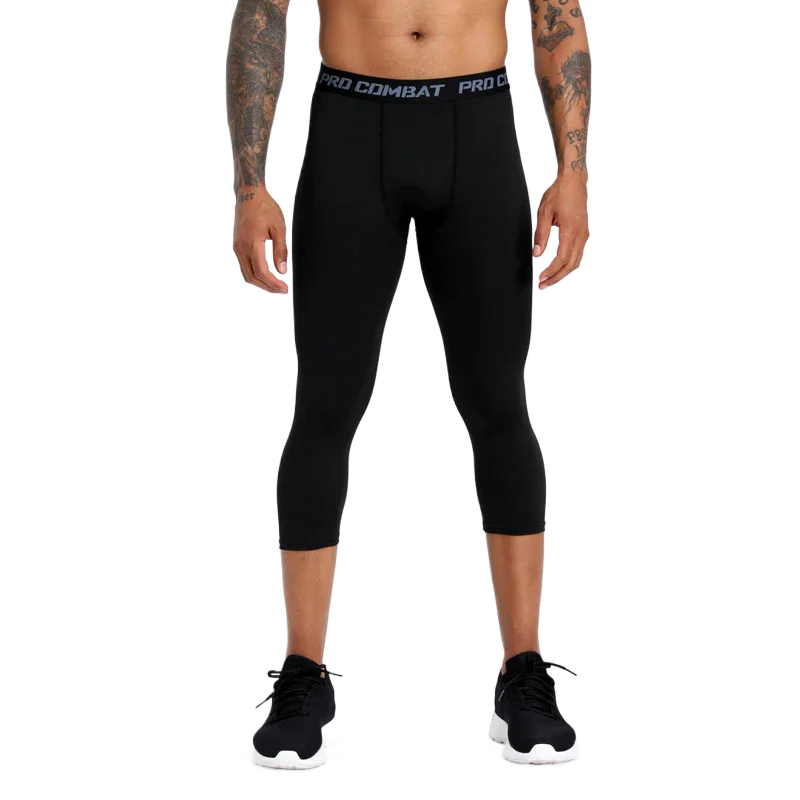 Men's sports leggings, 3/4 breathable fast drying compression leggings, running, basketball, training captcha pants