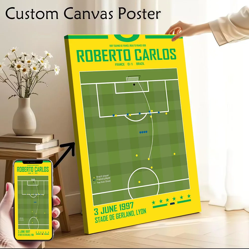Póster de Roberto Carlos Free Kick, lienzo impreso personalizable para imágenes, arte de pared, decoración de habitación, Gaming Wand Deko Home