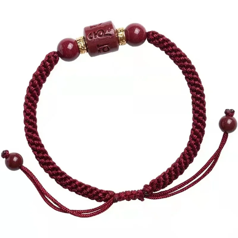 Six Word Truth Cinnabar Red Rope Lucky Bracelet for Women Chinese Style Year of Fate Hand Woven Pure Natural Stone Hand String