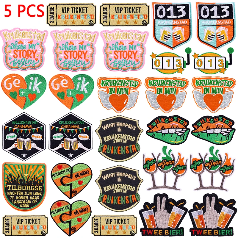 5 PCS/Set Netherlands Kruikenstad Emblem Embroidered Patches On Clothes Carnival Festival Patch Sew/Iron On Patches For Clothing