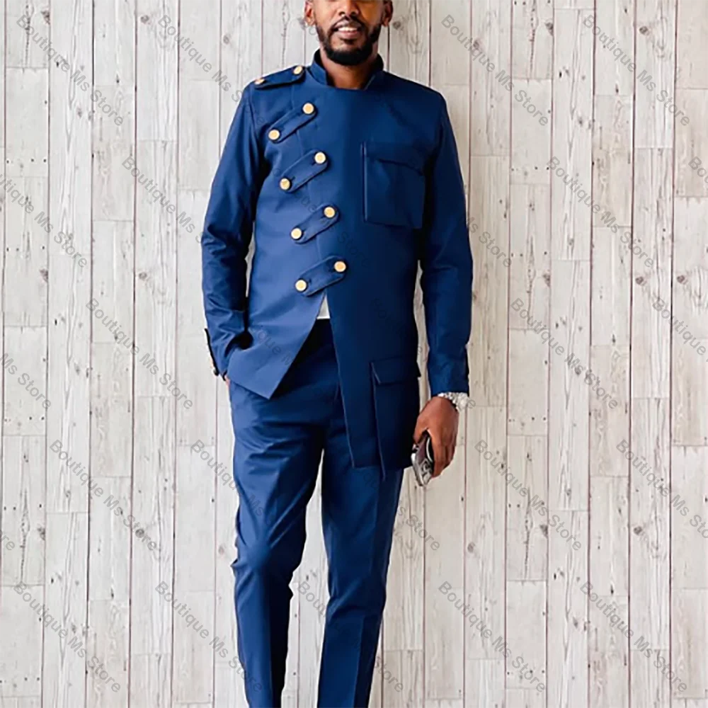 Royal Blue Unique Breasted Men Suit Two Pieces(Jacket+Pants) Outfits Casual Party Prom Wedding Set