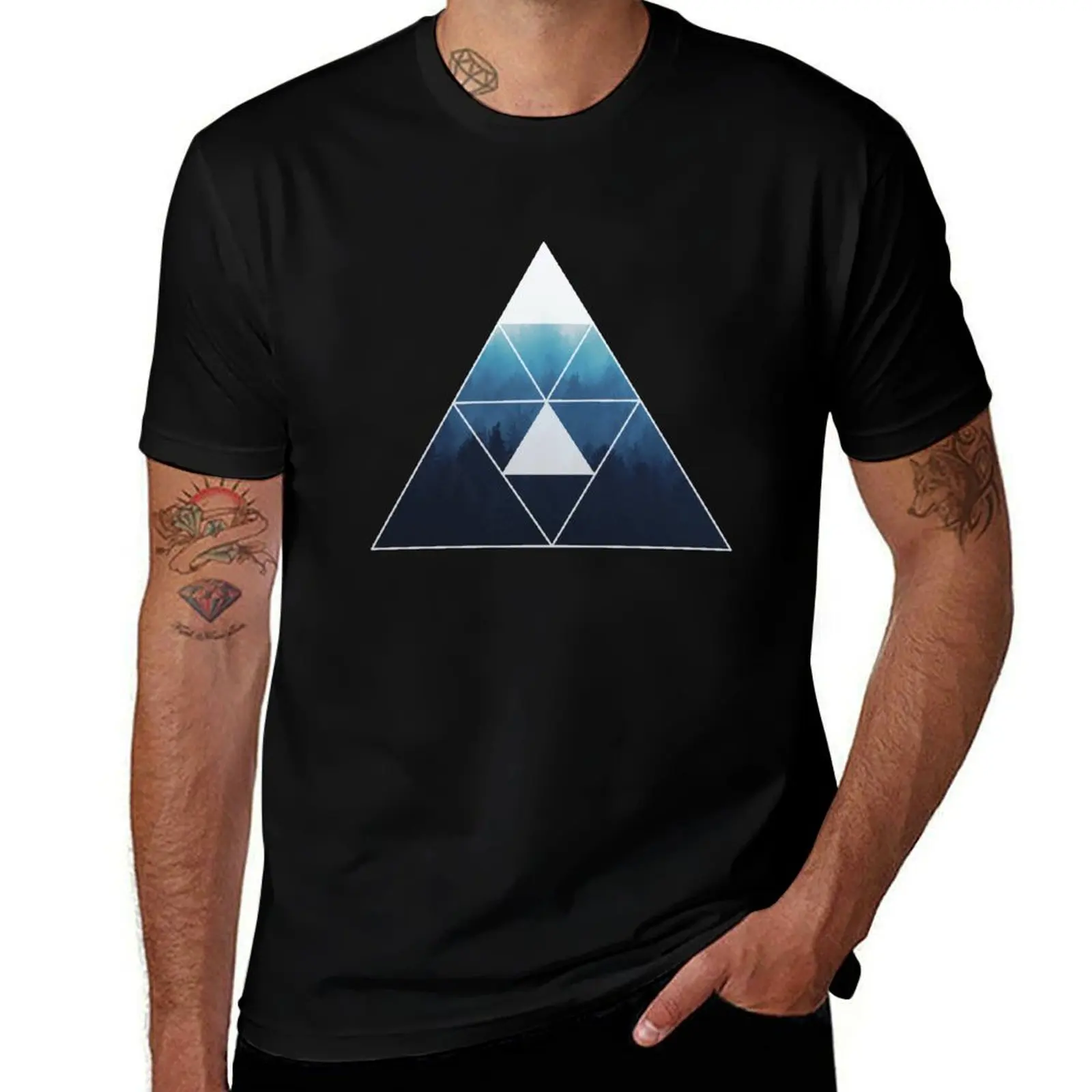 Geometric Misty Forest T-Shirt Breathable Mesh Panel T-Shirt
