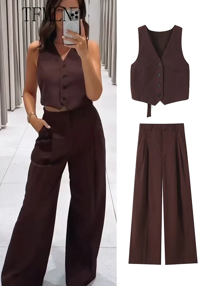 

TFMLN 2025 Women New Vest Pant Set Fashion Cut Out Design Backless Sleeveless Fashion Vest+Chic Zipper Casual Suit Long Pants