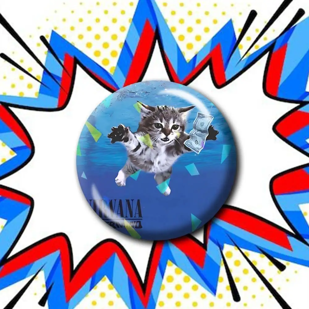 K-Kurt Cobain Reviver N-Nirvana Customizable Round Brooch Pins, Personalized Badges With Broken Glass Design Fashion Accessory