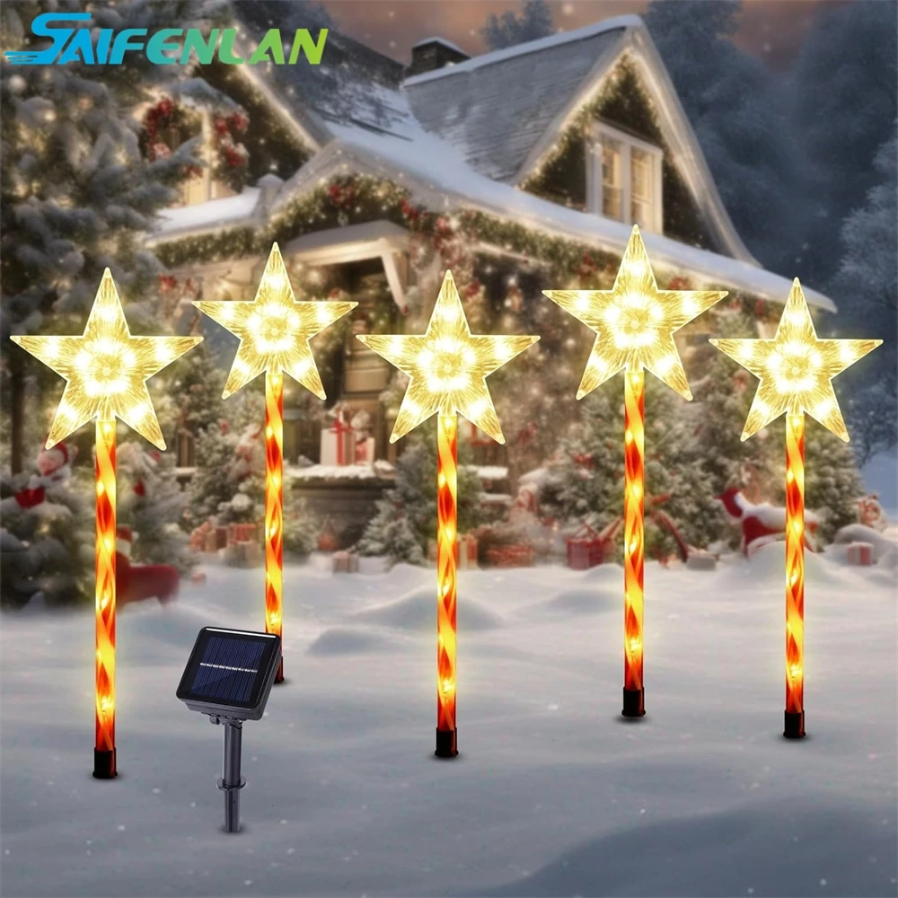 

Solar Christmas Pathway Lights Outdoor Decorations Star Xmas Tree Snowflake Lights Waterproof Led Garden Stake Lights