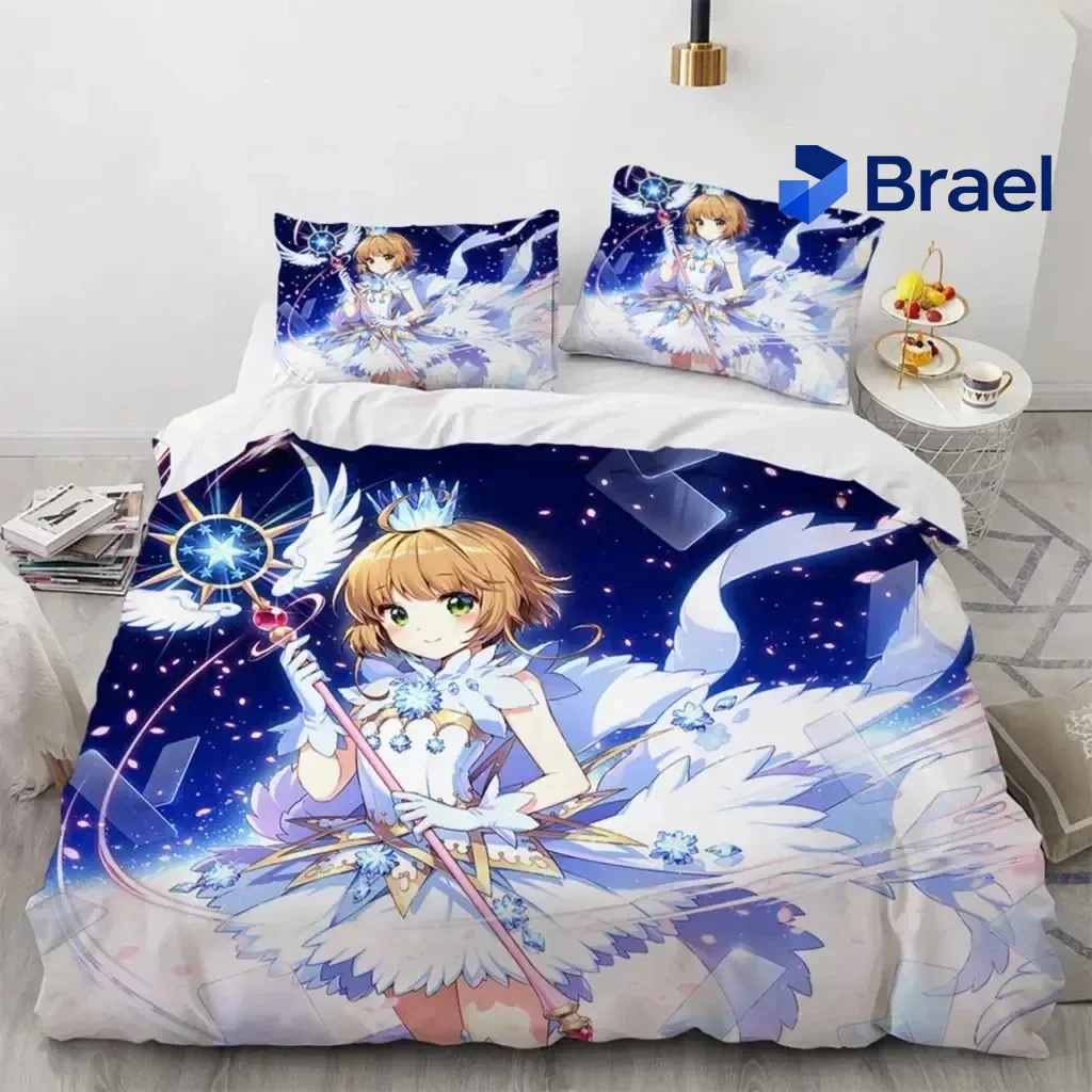Exquisite Anime Cardcaptor Sakura Bedding Set,Duvet Cover Comforter Bed Set Quilt Cover Pillowcase,King Queen Twin Size Boys Gir