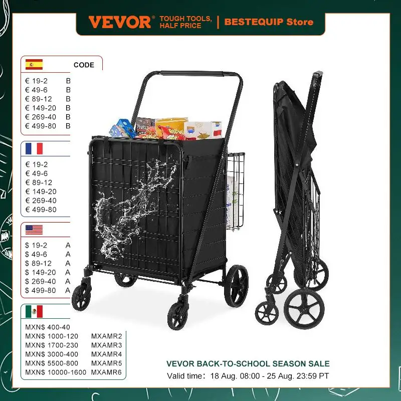 

VEVOR Folding Shopping Cart with Removable Waterproof Liner 330LBS Capacity Jumbo Grocery Cart Heavy Duty Utility for Shopping