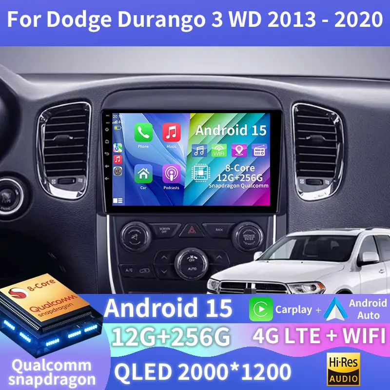 Android 15 Radio del coche para Dodge Durango 3 WD 2013 - 2020 reproductor estéreo Multimedia NAVI DSP BT GPS unidad principal inalámbrica Carplay Auto