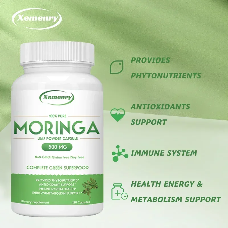 Natural Organic Moringa Capsules 500 Mg | Supports Immune System, Energy, Metabolism