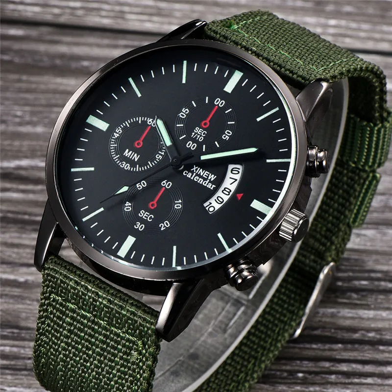 오리지널 XINEW 브랜드 소년 시계 블랙 남성 패션 심플 나일론 밴드 스포츠 날짜 쿼츠 시계 남성용 시계