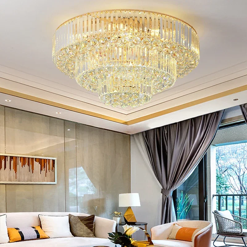 

LED Ceiling Lights Classical Round Ceiling Chandeliers Luxury Crystal Lustres Decor Home Plafonnier for Living Room