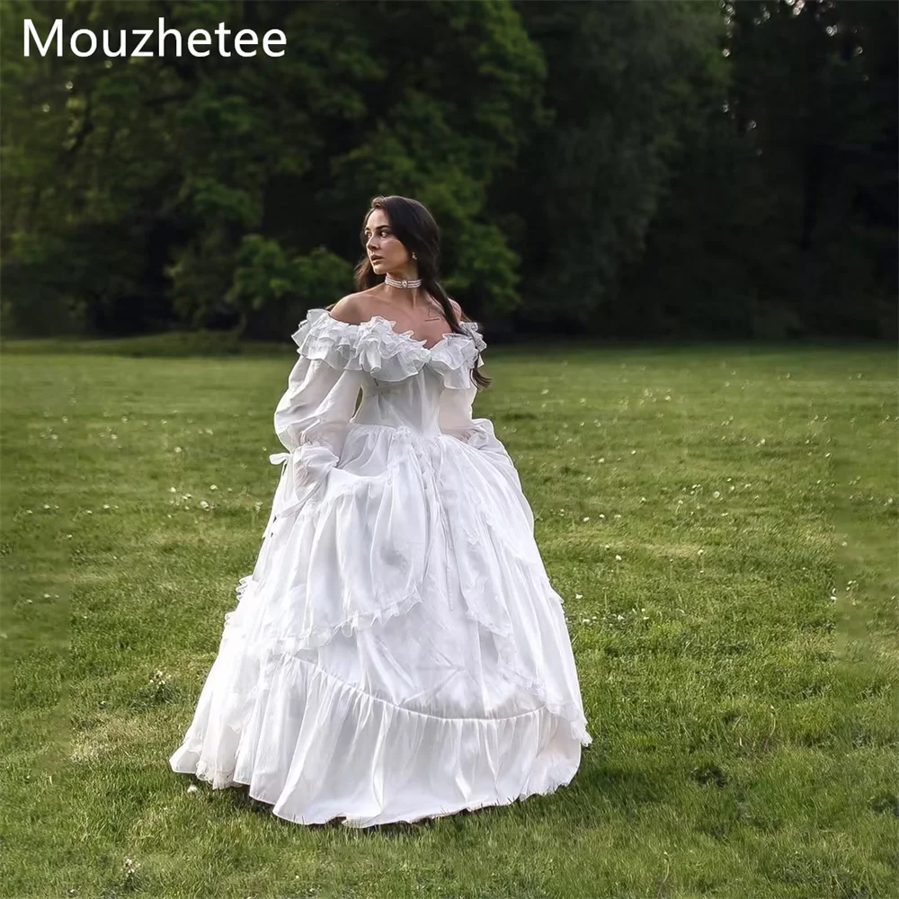 Mouzhetee A-Line Elegant Off The Shoulder Lace Wedding Dresses Princess Long Sleeve Brides Gown Custom Made 2026