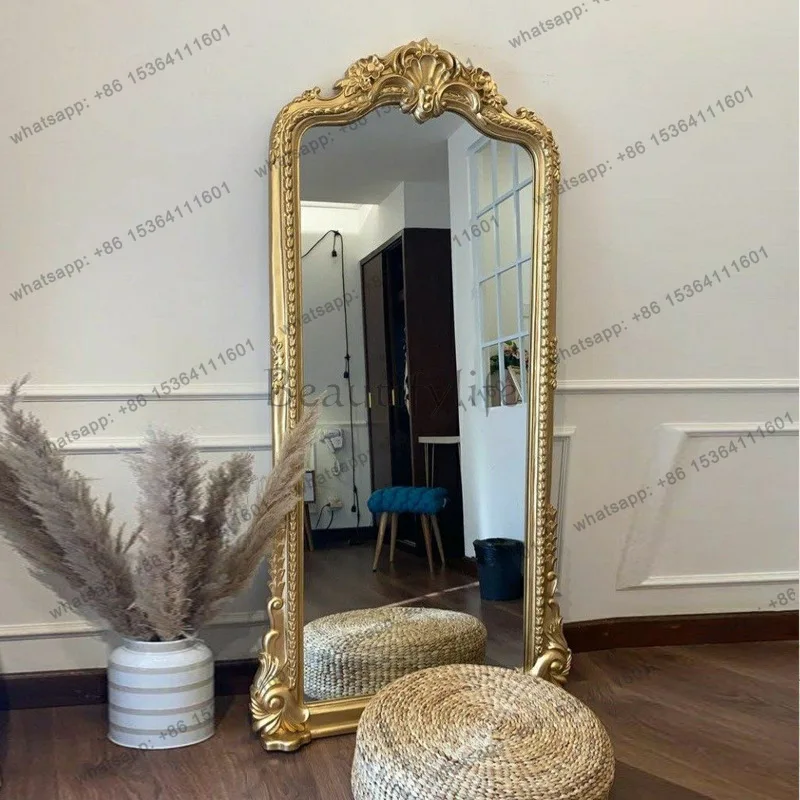 French light luxury carved full-body mirror retro porch wall-mounted household diagonal wall European full-length mirror