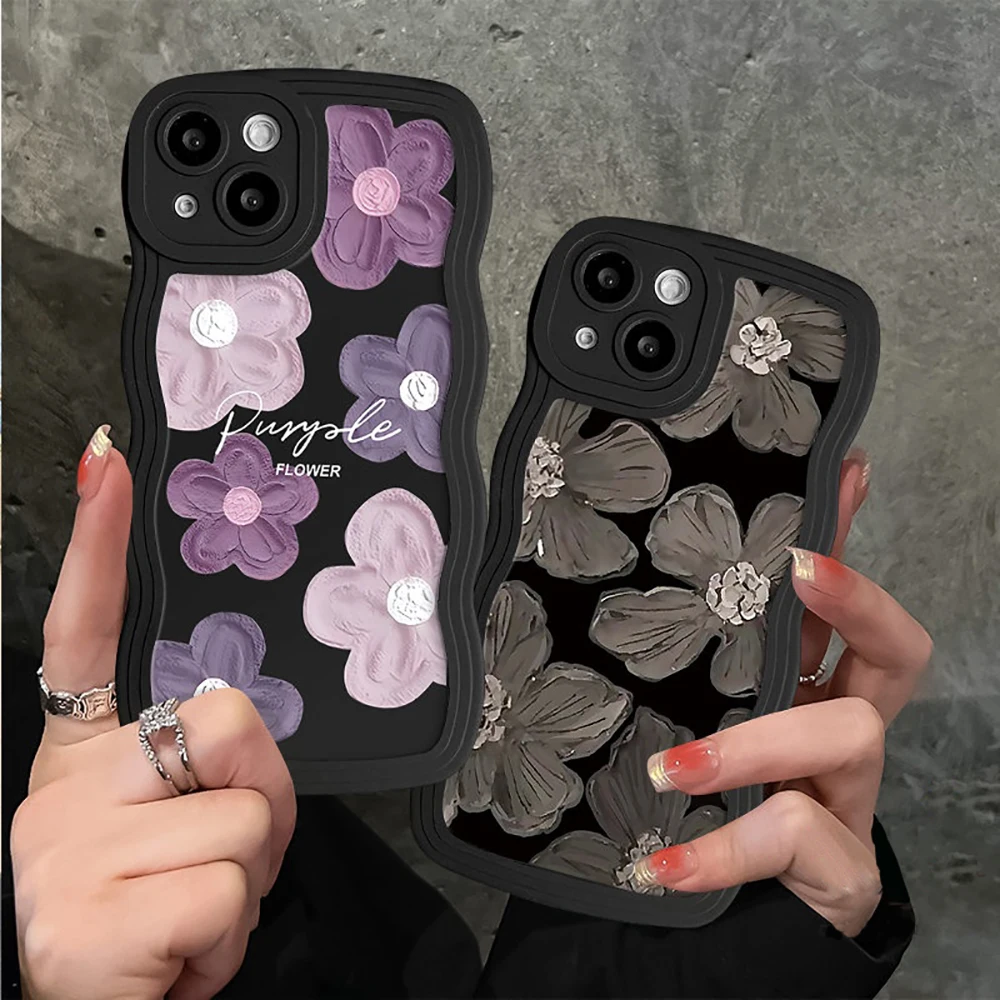 Oil Painting Flower Phone Case For iPhone 14 13 11 12 Pro Max 14 Plus Xr Xs Max 7 8 Plus SE 2020 2022 Case Cute Wave Edge Cover