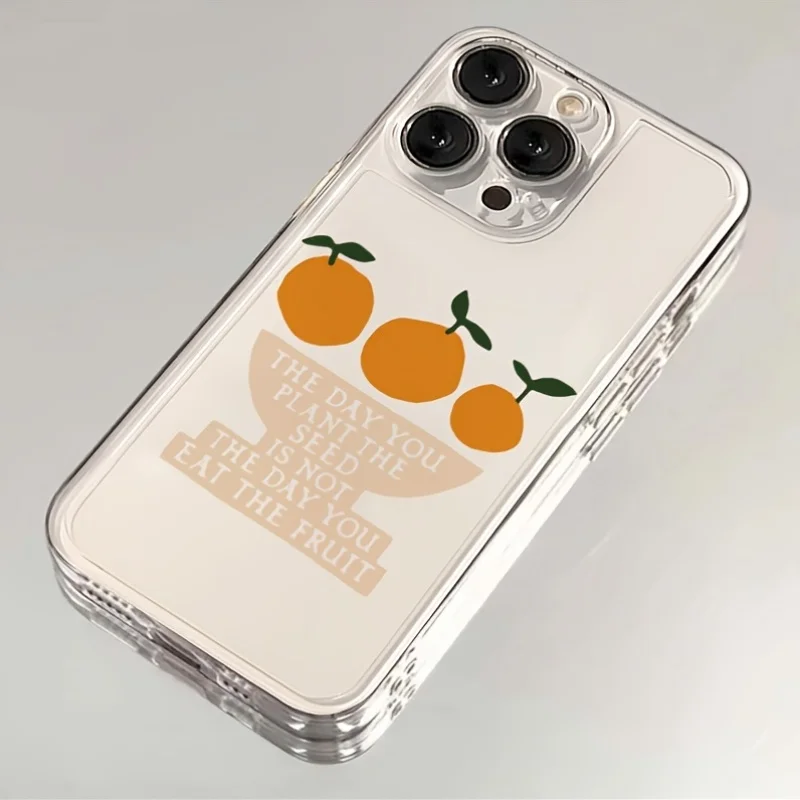 Aesthetic Minimal Citrus Fruit Inspirational Typography Graphic Transparent Phone Case Slim Shockproof TPU Cover For Apple iPhone