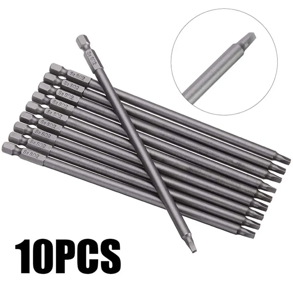 10Pcs Square Driver Bit Square Head Alloy Steel SQ2 150mm Hand Tool Accessory For Hand Screwdriver Electric Drill Air Drill