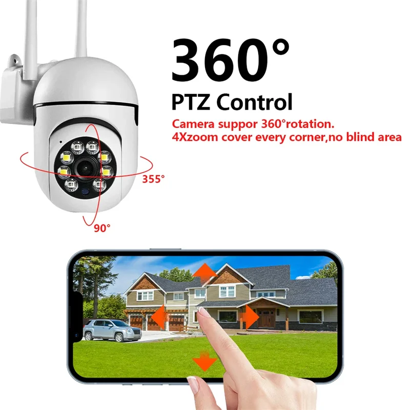 8MP Bewakingscamera PTZ CCTV IP Wifi Camera 4X Zoom Beveiliging Draadloos Thuis AI Menselijke tracking Buiten Tweeweg Audio