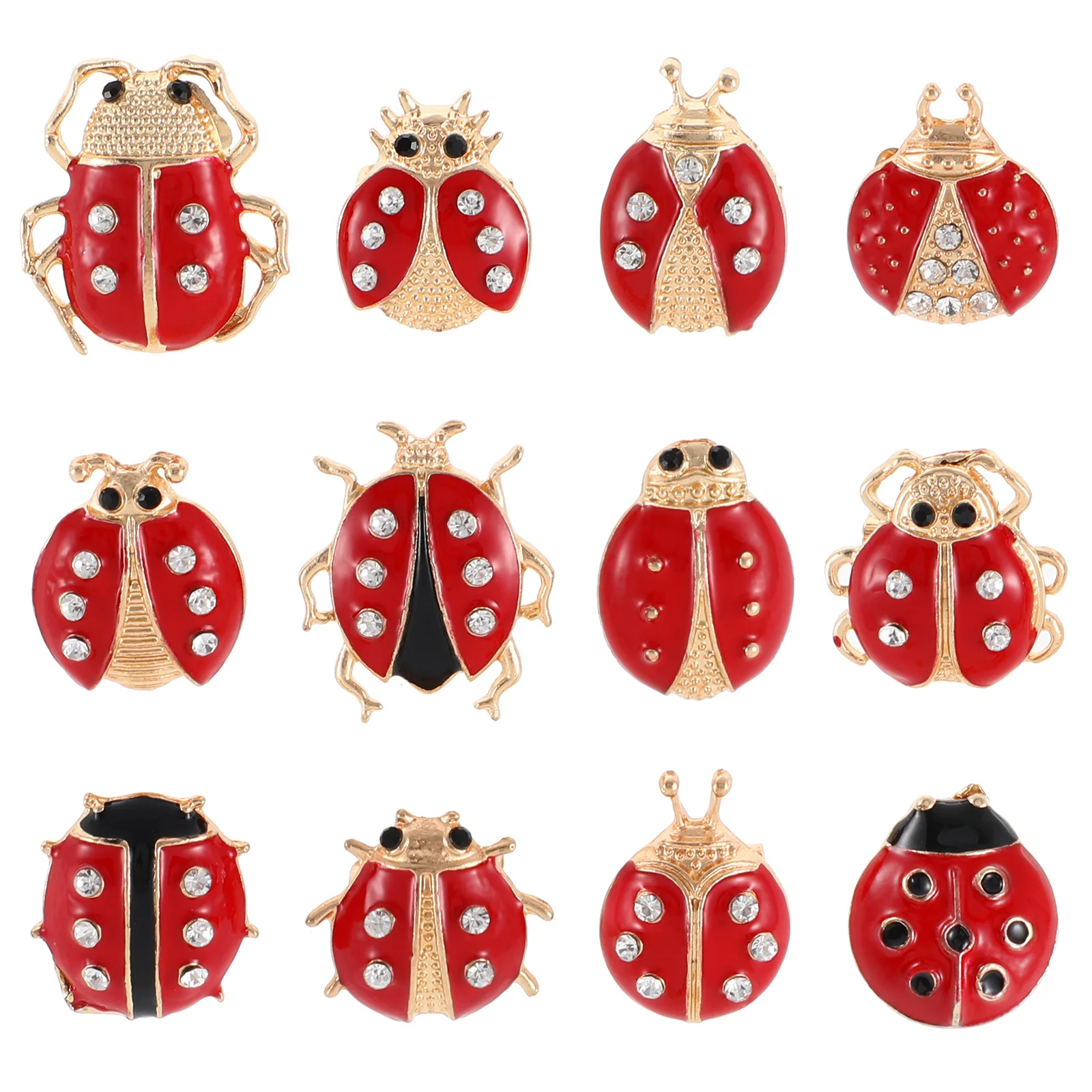 

12 Pcs Insect Brooch Clip-on Small Ladybug Lapel Pin Broach Hat Rhinestone Delicate