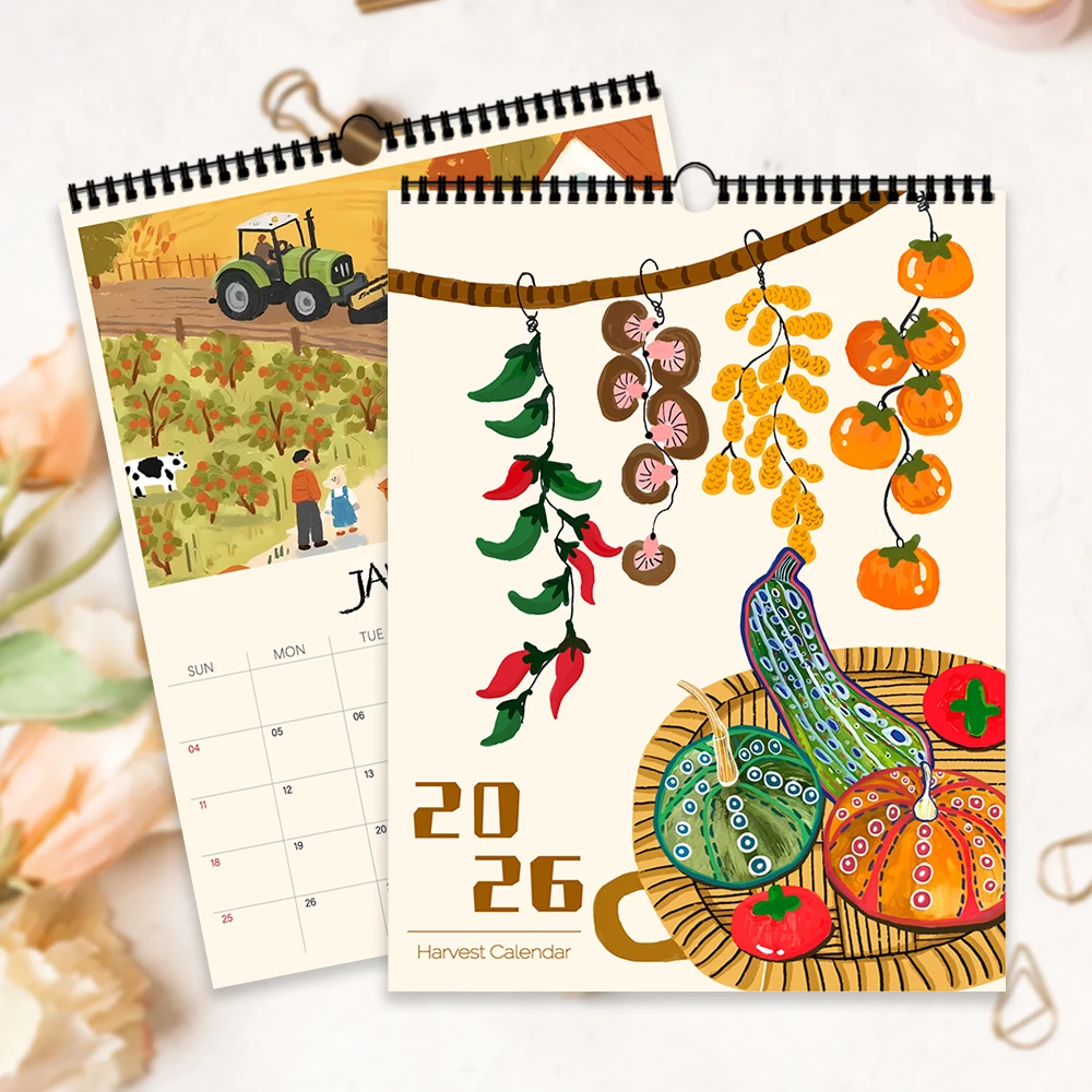 

1pc 2026 Wall Calendar, Autumn Harvest Landscape, 12 Beautiful Designs, Perfect Gift for Birthdays, Christmas, New Year