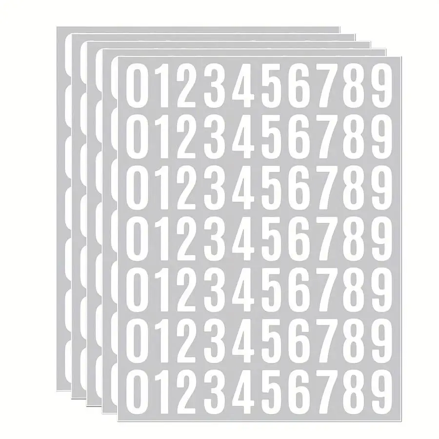 5 Sheets 1in Waterproof Self-Adhesive Number Stickers, Vinyl Digital Labels for Mailbox Door Numbers, Office School Home Use