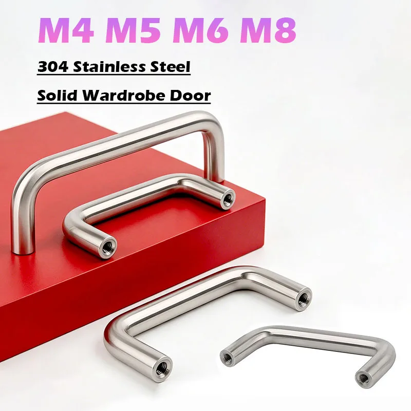 Solid Wardrobe Door Cabinet Handle M4 M5 M6 M8 Drawer Handle U-shaped Double Curved Door Handle 304 Stainless Steel