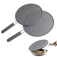 Heat-Resistant Silicone Kitchen Splatter Screen with Handle Oil Splash Guard Fry Pan Lid Drain Board Cover for Cooking