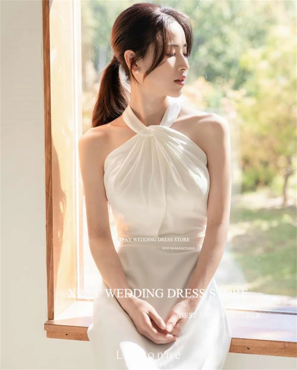 XPAY vestido de novia sin mangas con cuello Halter, vestido de novia drapeado con Espalda descubierta, vestido de recepción de boda de Corea, sesión de fotos de sirena, personalizado