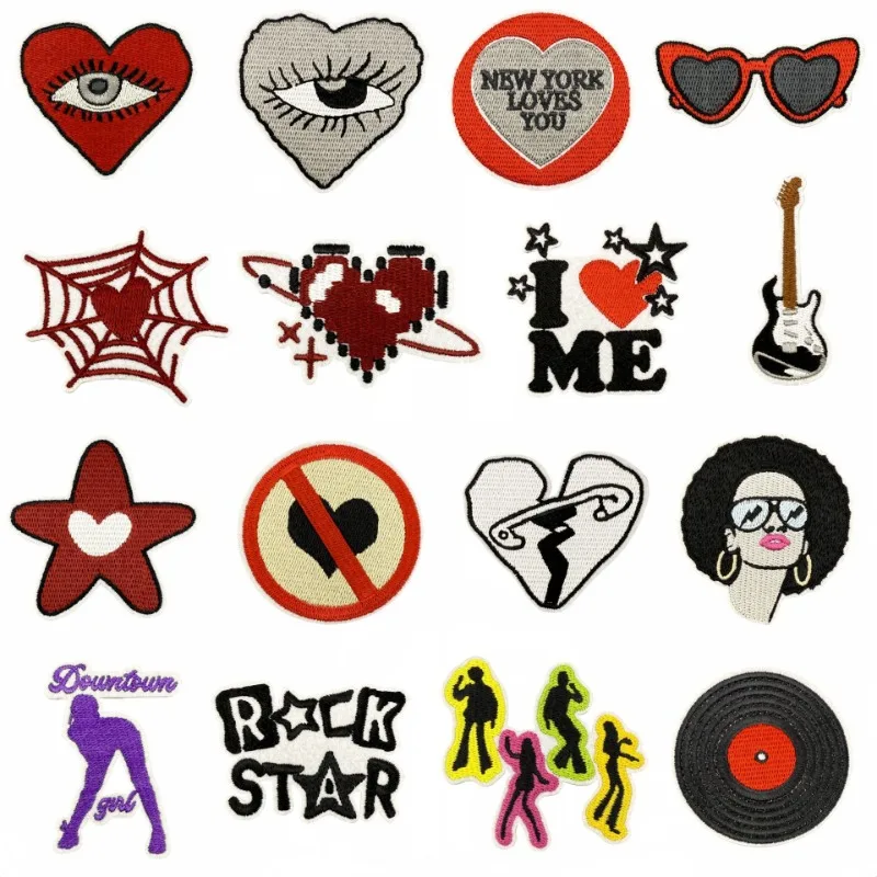 

Y2K Cartoon Heart Eye Glasses Rock Guitar Iron-on Sew Embroidery Badge Patch DIY T-shirt Hat Backpack Clothing Appliques Sticker